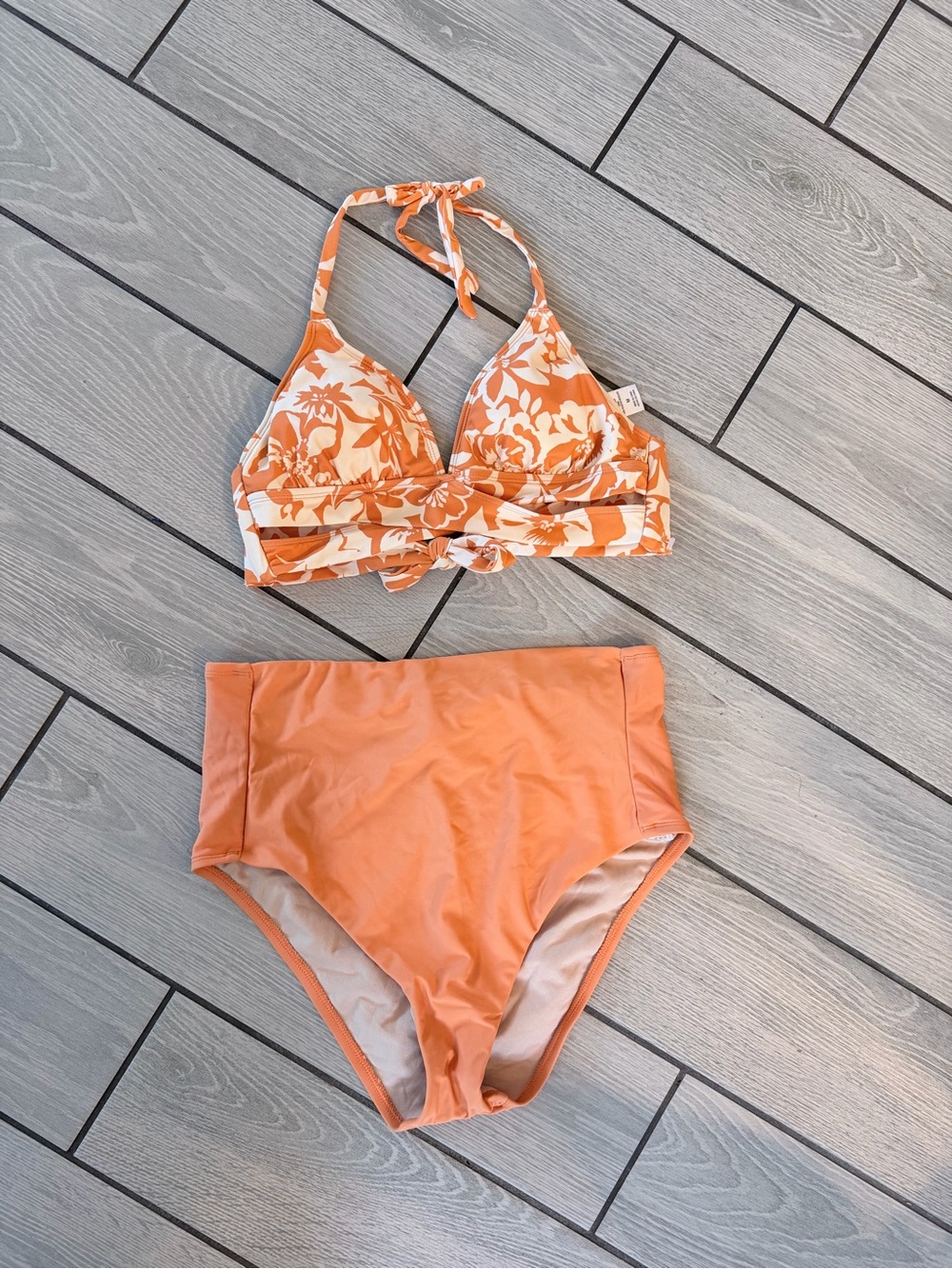 Shade & Shore Orange Floral Halter Bikini Set
